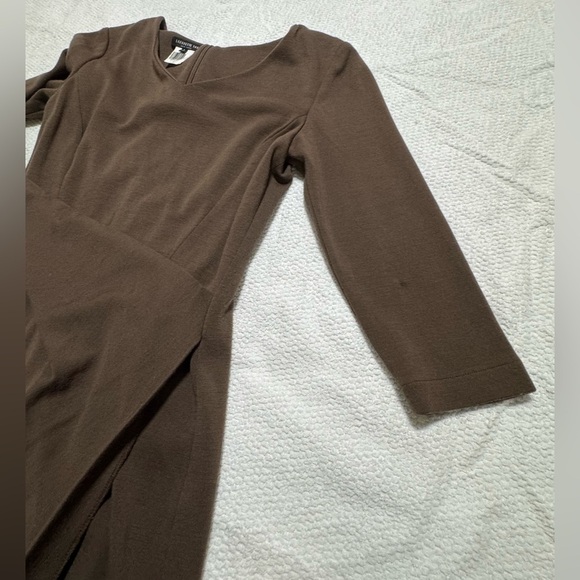 Lafayette 148 Cut&Sew Women 8 Brown New Wool Lined Midi Dress 3/4 Sleeve V-Neck - Picture 12 of 16